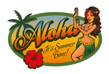 Summer hot sexy lady dancing in tropical beach, vector illustration