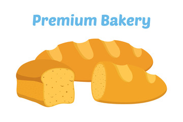 Bread, whole grain loaf, bakery, pastry. Cartoon flat style. Vector