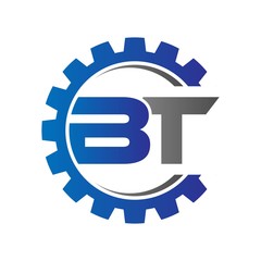 bt initial logo vector with gear blue gray