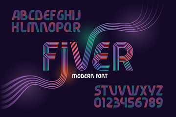Vector geometric font named "Fiver" made from five gradient color lines