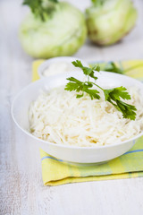 Salad with kohlrabi. Vegetarian food.
