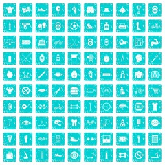 100 kettlebell icons set grunge blue