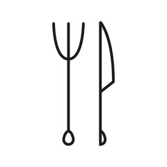 Fork and knife outline icon isolated on white background. Vector illustration.