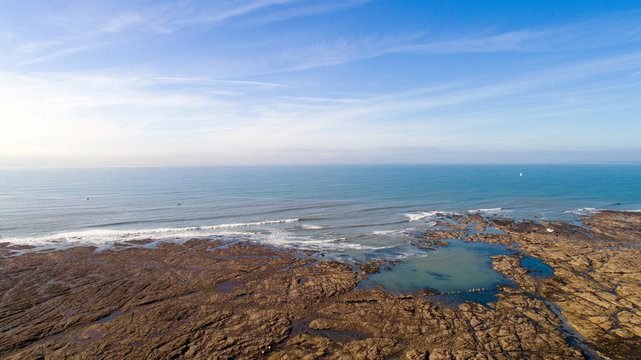 Vue a&eacute;rienne de la c&ocirc;te Atlantique &agrave; Prefailles en Loire Atlantique
