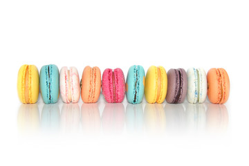 Colorful macarons cakes. Small French cakes. Sweet and colorful french macaroons