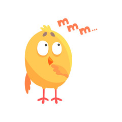 Funny thoughtful cartoon comic chicken vector Illustration
