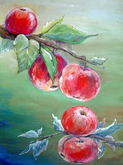 Apples branch paintings, oil paint, art