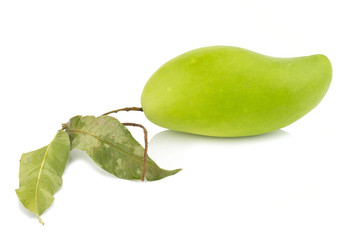 Fresh green mango isolated on white background