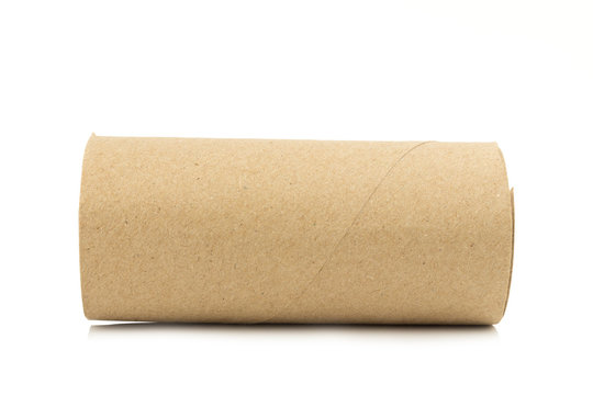 Brown tissue paper roll core isolated on white background