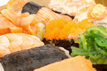 Japanese Cuisine Sushi on dish closeup.