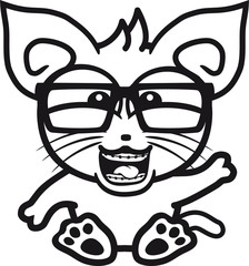 geek nerd schlau hornbrille intelligent freak süß niedlich katze kätzchen winken comic cartoon design haustier