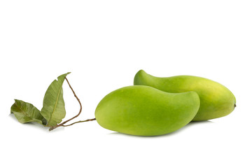 Fresh green mango isolated on white background