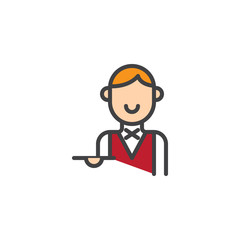 Waiter with tray filled outline icon