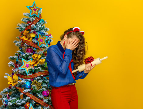 Stressed Woman Unhappy With Christmas Present