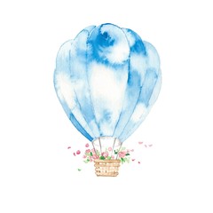 Naklejka premium Błękitny balonik, kosz kwiatów