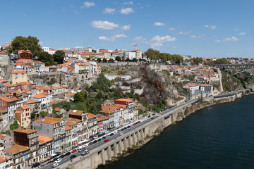 Fototapeta na wymiar Top view of Douro river and old Porto downtown, Portugal. 