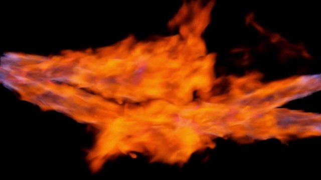 Slow motion gas ignition. Closeup of flames burning on black background
