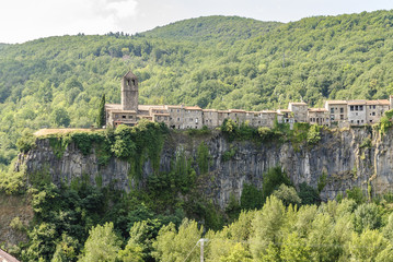 sight of the medieval city of Castelfollit of the Rock in Gerona, Spain.