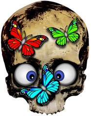 Skull with three butterflies