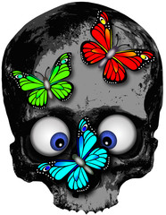 Skull with three butterflies