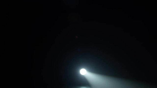 Realistic footage of stage light flashing rays spotlights through smoke. Great as a natural stage background for different projects!!!