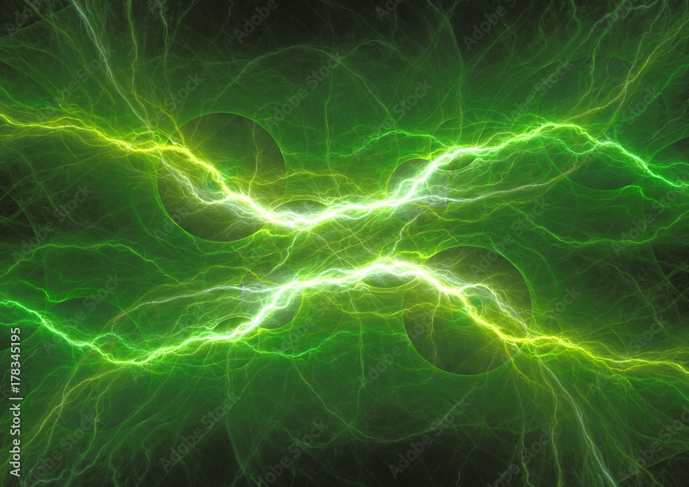 Wall mural green power, abstract lightning