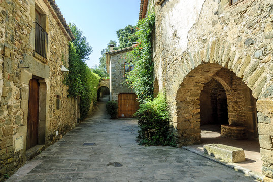 sight of the streets of the medieval town of Monells in Gerona, Spain.