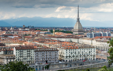 Fototapeta na wymiar Panoramic view of Turin, Piedmonte, Italy from Santa Maria del Monte - Monte dei Cappuccini