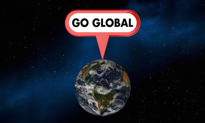 Go Global International Growth Expansion Earth Sign 3d Illustration - Elements of this image furnished by NASA