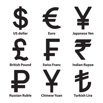 Currencies symbol icons set. Vector.