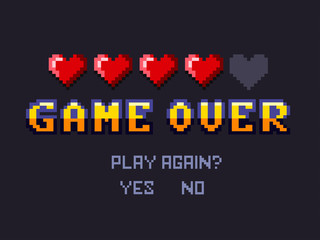 game over Pixel art design isolated on white background. Pixel art for game design. © mitoria