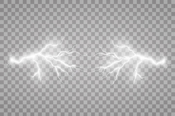 Set of lightnings. Thunder-storm and lightnings. Magic and bright lighting effects. Vector Illustration