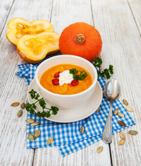 Pumpkin soup with fresh pumpkins