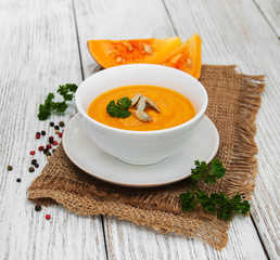 Pumpkin soup with fresh pumpkins