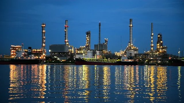 Oil refinery at night in Bangkok, Thailand.HD
