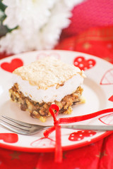 Pie with meringue and nuts