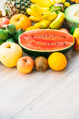 Mixed fruits with apple banana orange and other