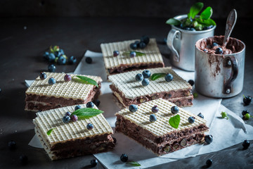 Homemade wafers made of fresh berries and chocolate