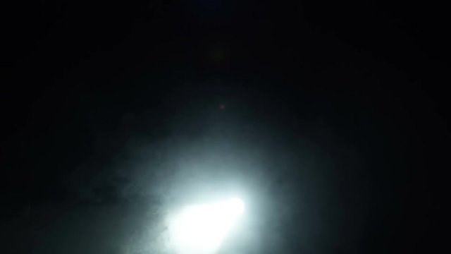Realistic footage of stage light flashing rays spotlights through smoke. Great as a natural stage background for different projects!!!