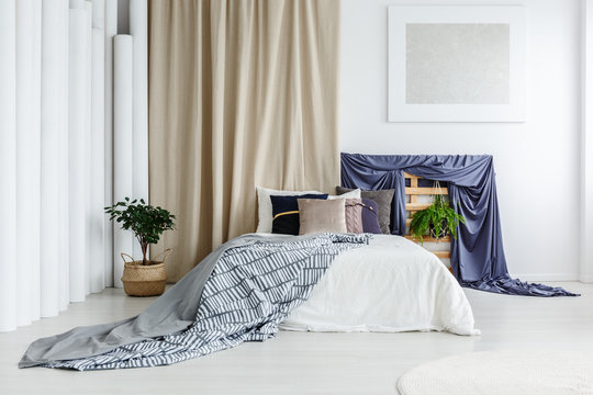 Satin blue cloth in bedroom