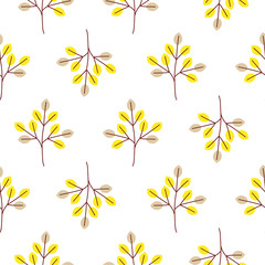 Cool trees simple forest seamless vector pattern. Light beige and yellow leaves repeat textile background design.