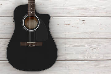 Fototapeta premium Black Wooden Acoustic Guitar. 3d Rendering