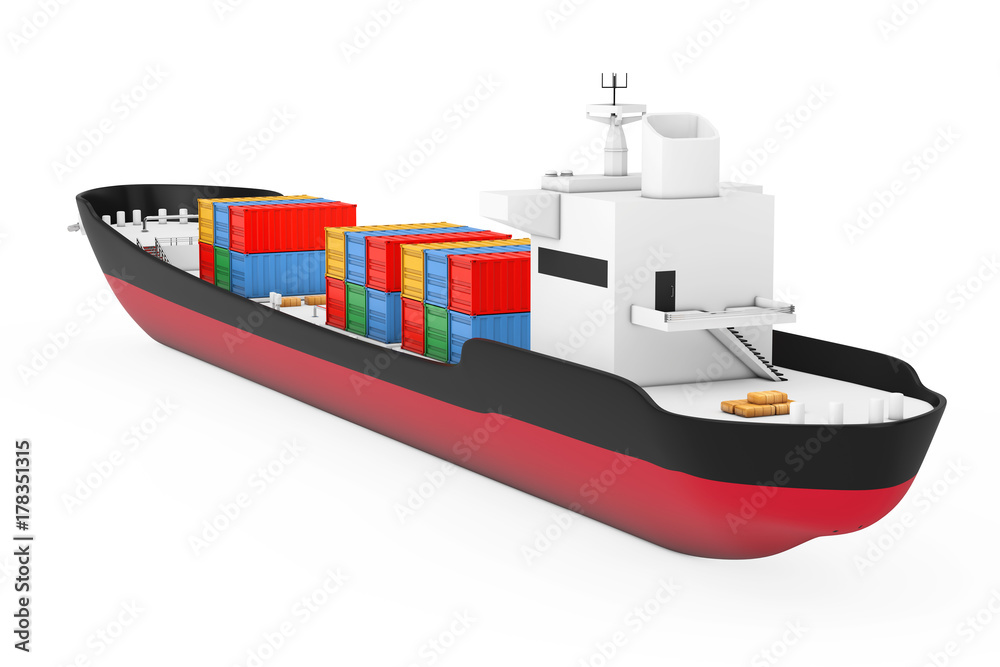 Poster business logistic concept. tanker or container cargo ship. 3d rendering