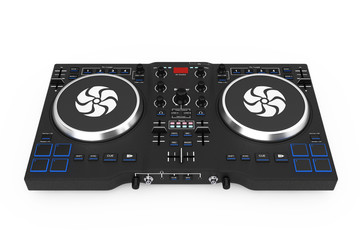 Fototapeta premium Black Modern DJ Set Turntable Mixer Equipment. 3d Rendering