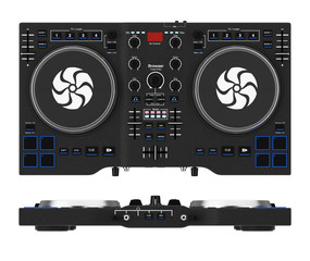 Black Modern DJ Set Turntable Mixer Equipment. 3d Rendering