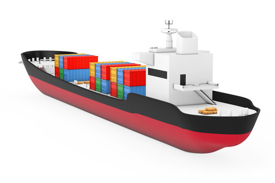 Business Logistic Concept. Tanker or Container Cargo Ship. 3d Rendering