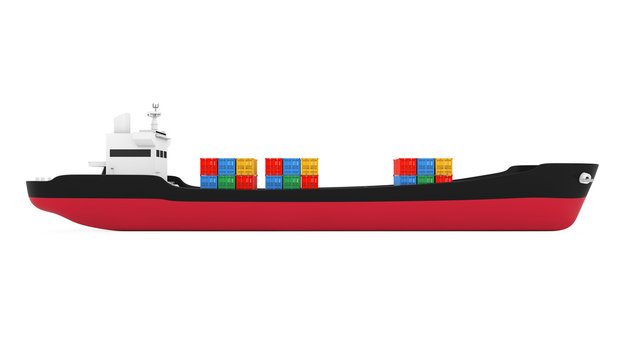 Business Logistic Concept. Tanker or Container Cargo Ship. 3d Rendering