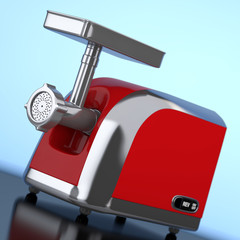 Red Electric Meat Grinder. 3d Rendering