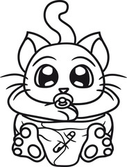Fototapeta premium dick windel schnuller kind baby hübsch süß niedlich katze kätzchen comic cartoon design haustier