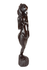 African Antique Black Ebony Statue of Woman Carrying Water